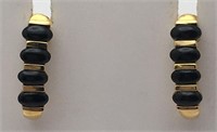 Pair Of 14k Gold Earrings With Black Stones