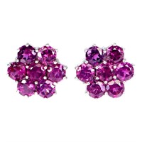 Natural Round Rhodolite Garnet Earrings