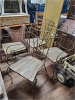 4 Wrought Iron Chairs w/Wooden Seats