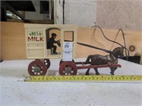 Cast iron horse and milk wagon