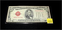 $5 United States red seal note, series of 1928E