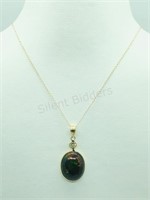 14K Yellow Gold, Black Opal Diamond Necklace