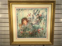 Signed Hibel lithograph, framed & matted to 30x30