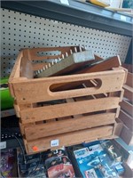 Vtg. Wooden Crate w/ Two Vtg. Musical Instruments