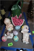 kupie dolls 3 total, watermelon tea pots