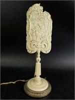 Vintage Carved Bone Lamp w/ Metal Base