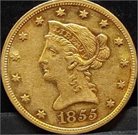 1855 $10 Liberty Gold Eagle, Better Date, Nice!
