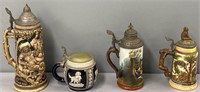 4 German Beer Steins incl Lithophane