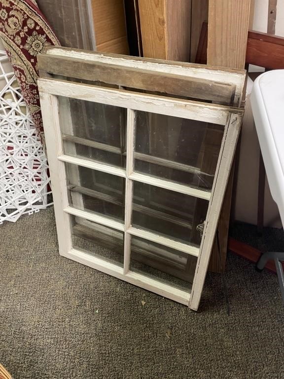 3 vintage window panes wood