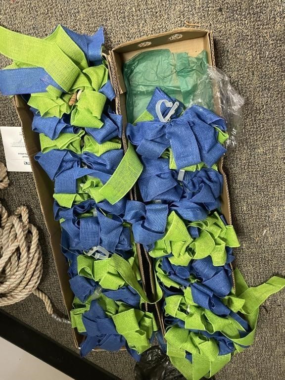 2 boxes of bows, green and blue with seashells