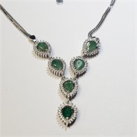$700 Silver Emerald 14.7g 18" Necklace