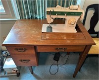 Singer Sewing Machine and Table with Contents
