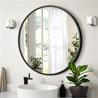 A.T.Lums 24 Inch Black Round Mirror, Wall Mounted