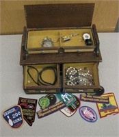 Jewelry Box w/ Jewelry, Watches & Patches