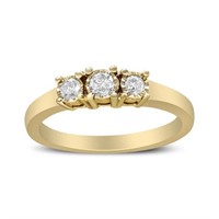 14K Gold Plated .925 Silver 1/4 Ct Diamond 3 Stone
