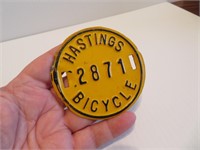 Vintage Hastings Bicycle License Plate