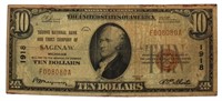 Series 1929 Saginaw MI $10 National Currency *Rare