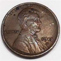 1913-D Lincoln Wheat Cent Penny AU/BU