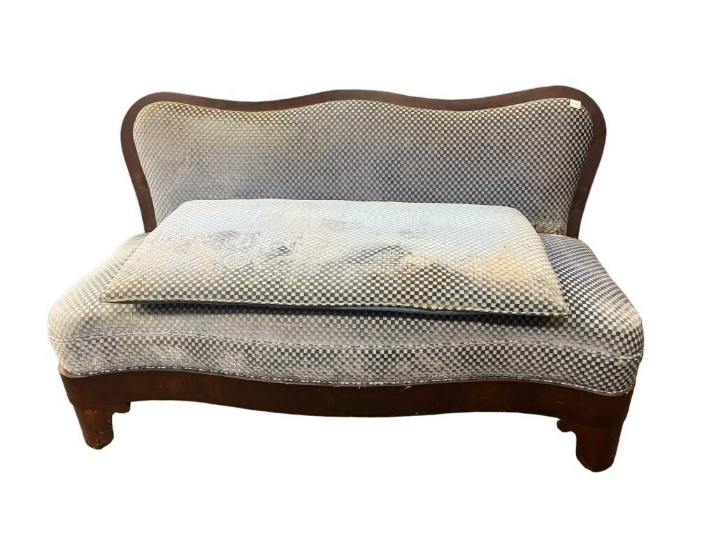 Empire Settee with Mahogany Crest Rail and Skirt,
