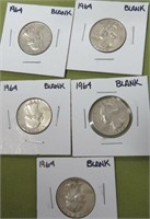 5 1964 Washington Silver Quarters