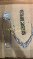 3 pc jewelry lot. Silver necklace marked Italy &