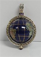 .925 Stone Mosaic Spinning Globe Necklace