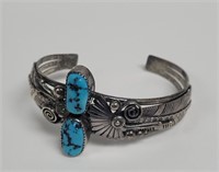 Vintage Native American Sterling Turquoise Cuff