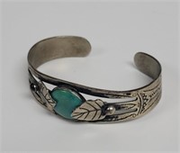 Sterling Silver Turquoise Leaf Motif Cuff