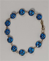 14K Glass Ward off Evil Eye Charm Bracelet 7"