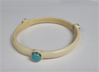14K Turquoise and Bone Bangle Bracelet 10.0 TGW