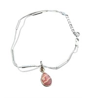 Sterling Silver Bar Link Natural Gemstone Bracelet