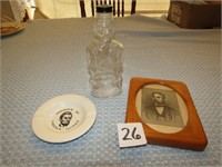 ABRAHAM LINCOLN PICTURE, ASH TRAY, BOTTLE BANK