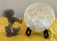 D - CARVED ROOSTER & DECOR PLATE (K42)