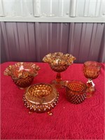 Fenton 5!pieces of Amber hobnail