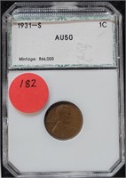 1931-S LINCOLN WHEAT CENT - GRADED AU50