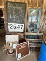 Canning Jars, Signs, Lights, School Desk etc