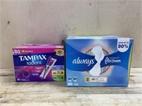 Box of size 2 always pads & 80 pack of Tampax