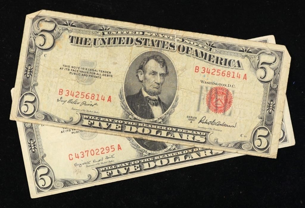 Group $5 Red Seal United States Note Grades vf Gra