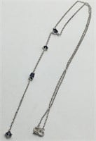 Sterling Silver Necklace W Blue Stones