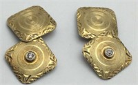 Pair Of 14k Gold And Diamond Cuff Links