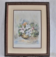 Vtg Genuine Flower Bouquet Watercolor signed Luys.