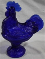 Blue Glass Rooster Jar 9x7x4