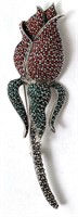 Sterling Multi-Colored Gemstone/Marcasite Rose Pin