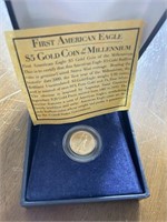 Mint uncirc. $5 first American eagle gold coin