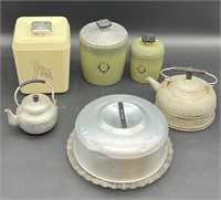 VTG CANNISTERS, TEAPOT, CAKEPLATE & MORE