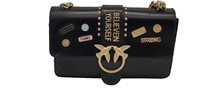 Black Smooth Leather Birds Emblem Purse