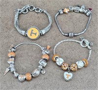 TN UT Vols Charm Bracelets - set of 4