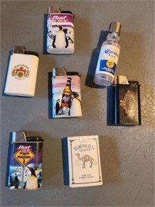 Collectible Lighters and Match book. Camel. Bud.