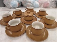 Pottery coffee cups & sugar bowl