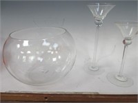 Large Glass Bowl & 8'' & 10'' Fluted glassware